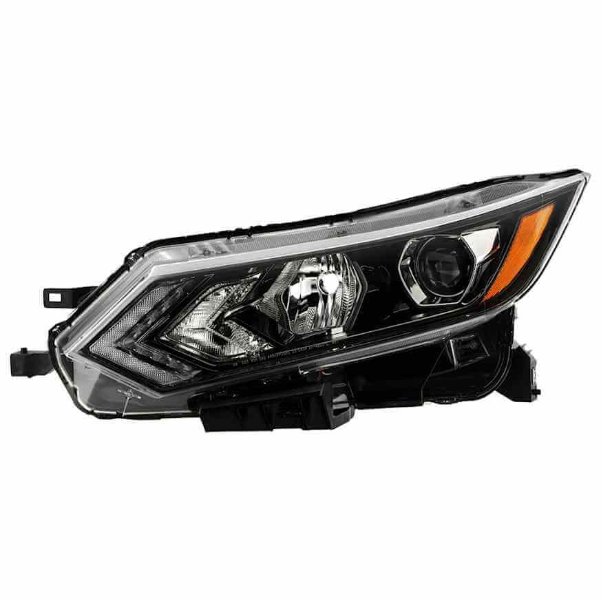 Representative photo of Spyder Auto 9956966 driver-side projector headlight, black housing, LED daytime running lights; exact auction unit may differ.