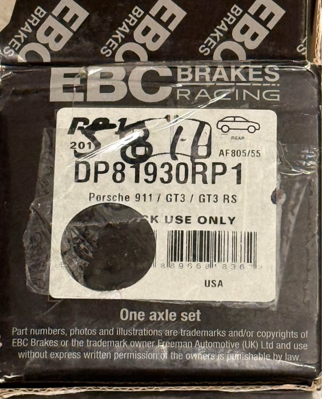 EBC RP-1 Rear Racing Brake Pads for a Porsche 911 GT3 / GT3 RS #DP81930RP1