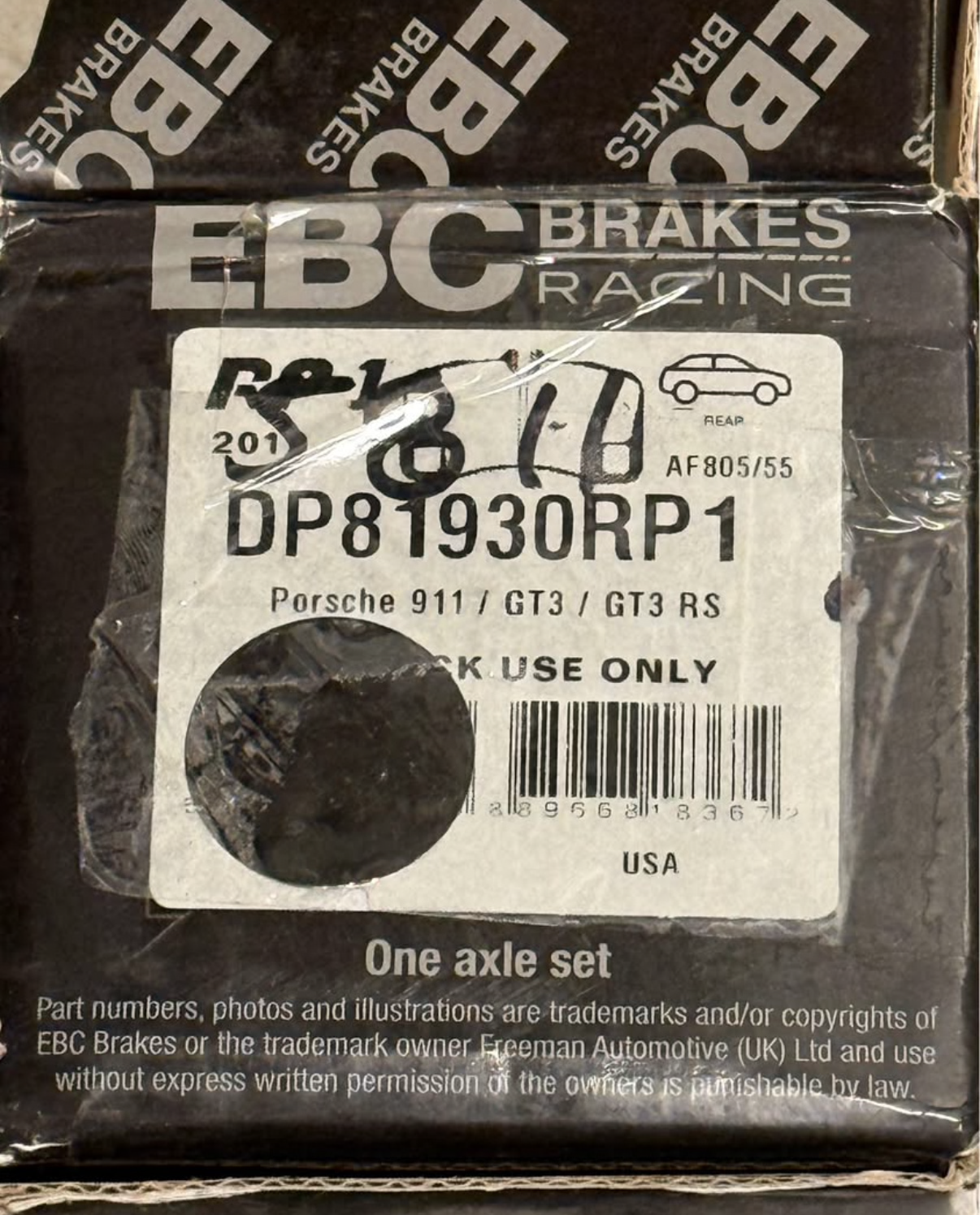 EBC RP-1 Rear Racing Brake Pads for a Porsche 911 GT3 / GT3 RS #DP81930RP1