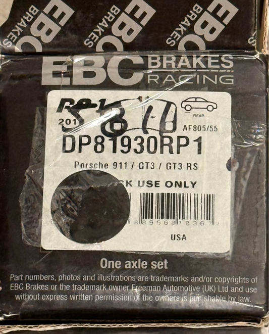 EBC RP-1 Rear Racing Brake Pads for a Porsche 911 GT3 / GT3 RS #DP81930RP1